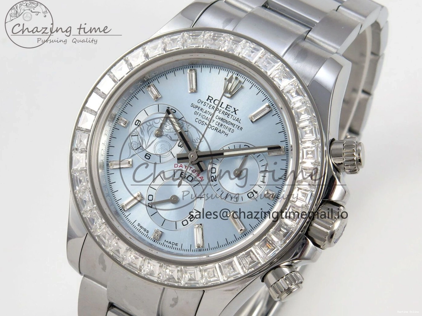 0227 Daytona 116576TBR 3CF 1:1 Best Edition diamonds Bezel Ice Blue Dial on SS Bracelet SH4130 V2(Mod Version) WaterResistant 140